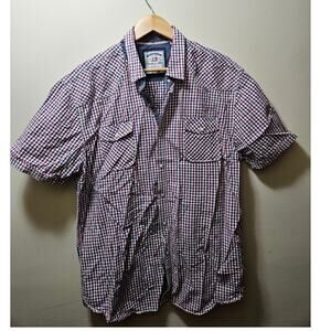 Thread & Cloth Red White Blue Plaid Western SS Shirt w/ Pearl Snap Buttons XXL